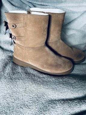 UGG Chestnut Suede Short Boot with Shearling Collar